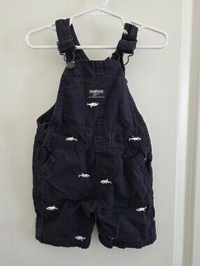 Vintage OshKosh B'gosh Navy Overalls with White Shark Embroidery